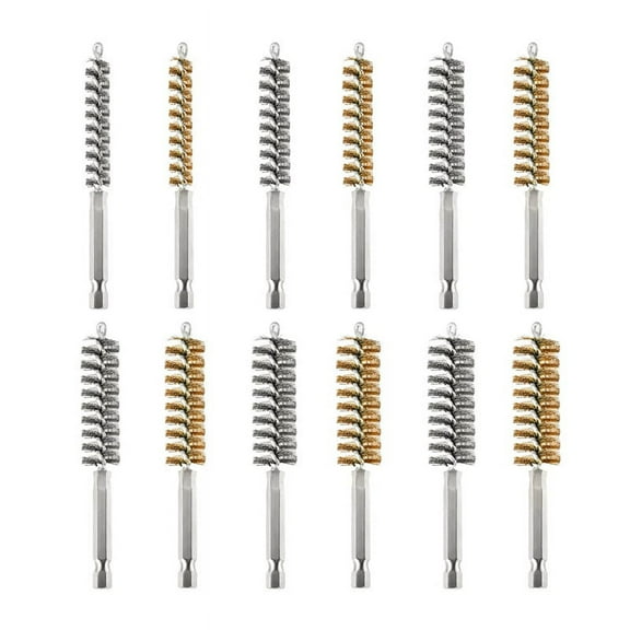 12Pc Wire Bore Brush Cleaning Set Stainless Steel Twisted for Drill Impact Driver in 6 Sizes