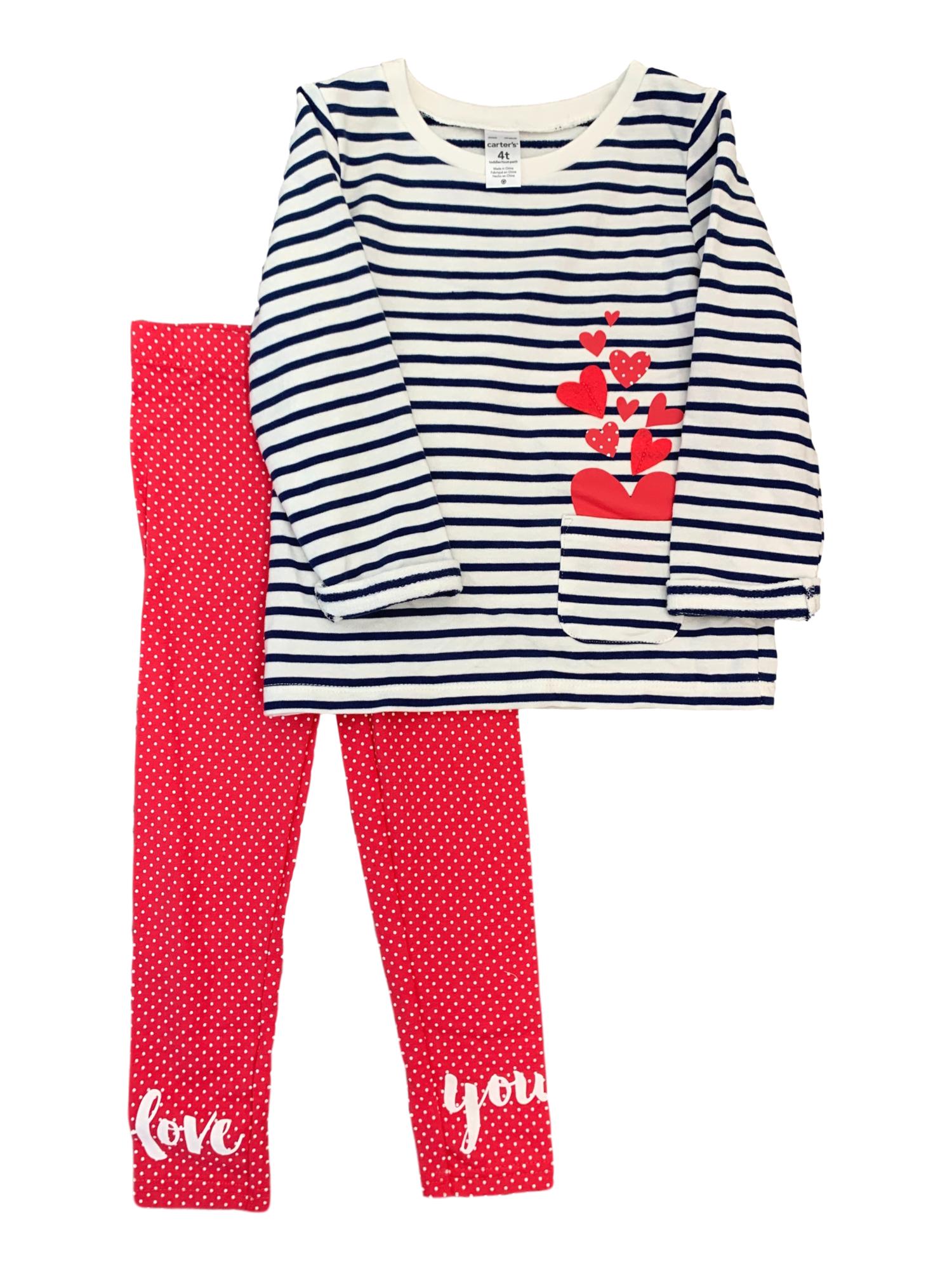 Carter's Toddler Girls Navy Blue & White Stripe Heart Top & Red Polka