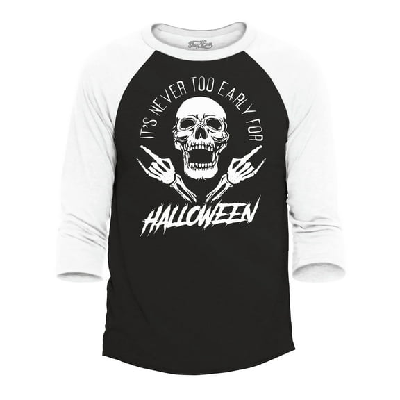 Shop4Ever Men's It's Never Too Early for Halloween Skull Skeleton Raglan Baseball Shirt Small Black/White