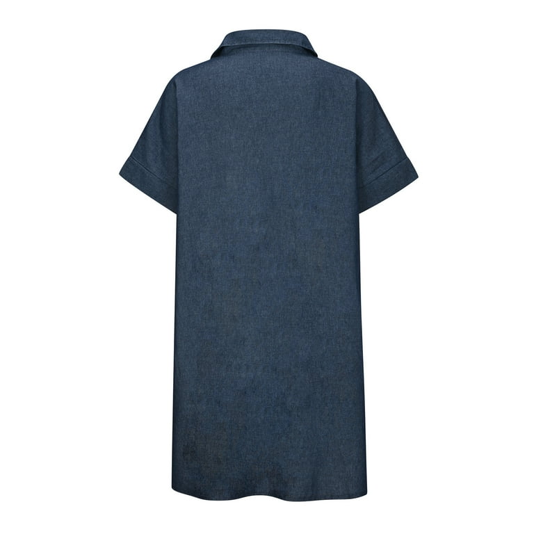 Tarmeek Women's Denim Shirt Dress, Button Down Tunic Top, Short Sleeve,  Tiered Midi Dress - Walmart.com