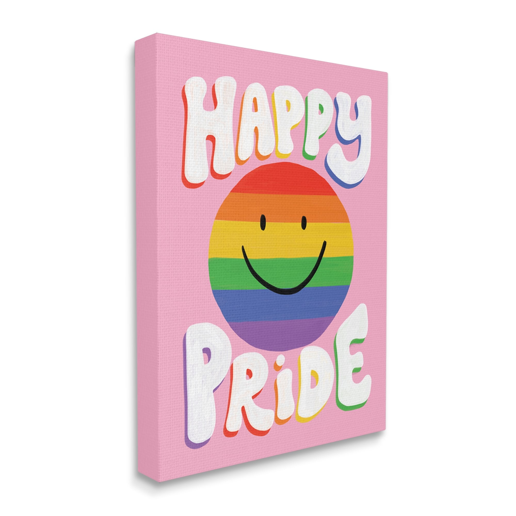 Stupell Industries Happy Pride Retro Rainbow Smiley Holiday Painting Gallery Wrapped Canvas Print Wall Art