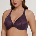 thumbnail image 3 of MELENECA Women's Plus Size Racerback Unlined Lace Underwire Front Closure Bra Purple 38G, 3 of 6