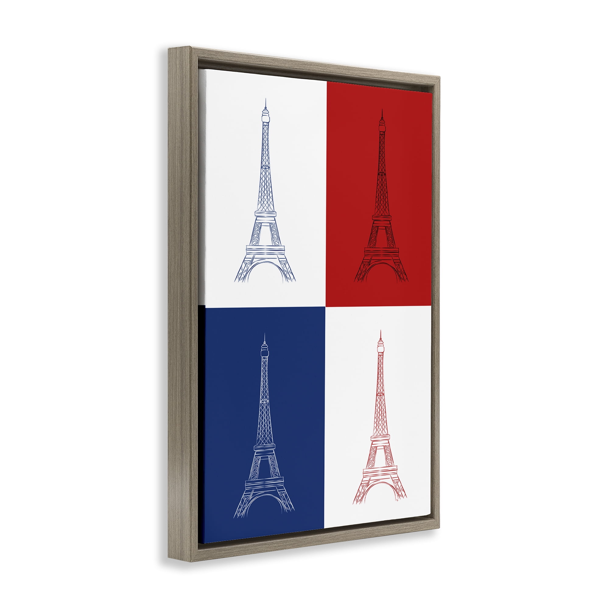 Stupell Industries France Flag Eiffel Tower Buildings & Architecture Painting Brown Floater Framed Canvas Art Print Wall Art, 17 x 25