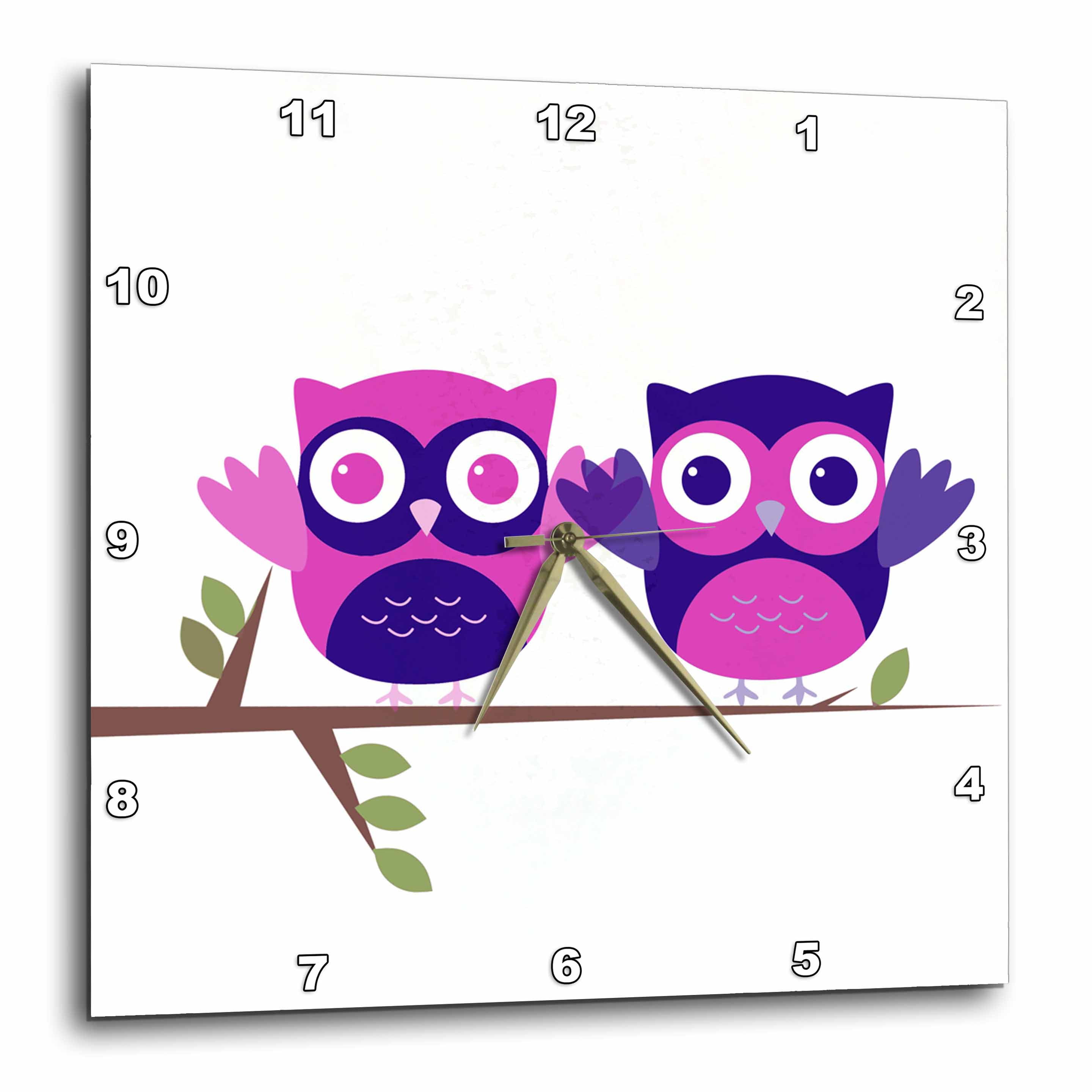 10 by 10-Inch 3dRose dpp_60979_1 Baby Owls Perched on a Branch in Purple and Pink Wall Clock 10 by 10-Inch 3dRose dpp_60979_1 Baby Owls Perched on a Branch in Purple and Pink Wall Clock
