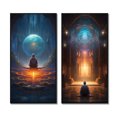 thumbnail image 2 of Designart "Space Meditation Inner Light Connection I" Robot Framed Wall Art Set Of 2 - Modern Blue Frame Gallery Set For Office Decor, 2 of 6