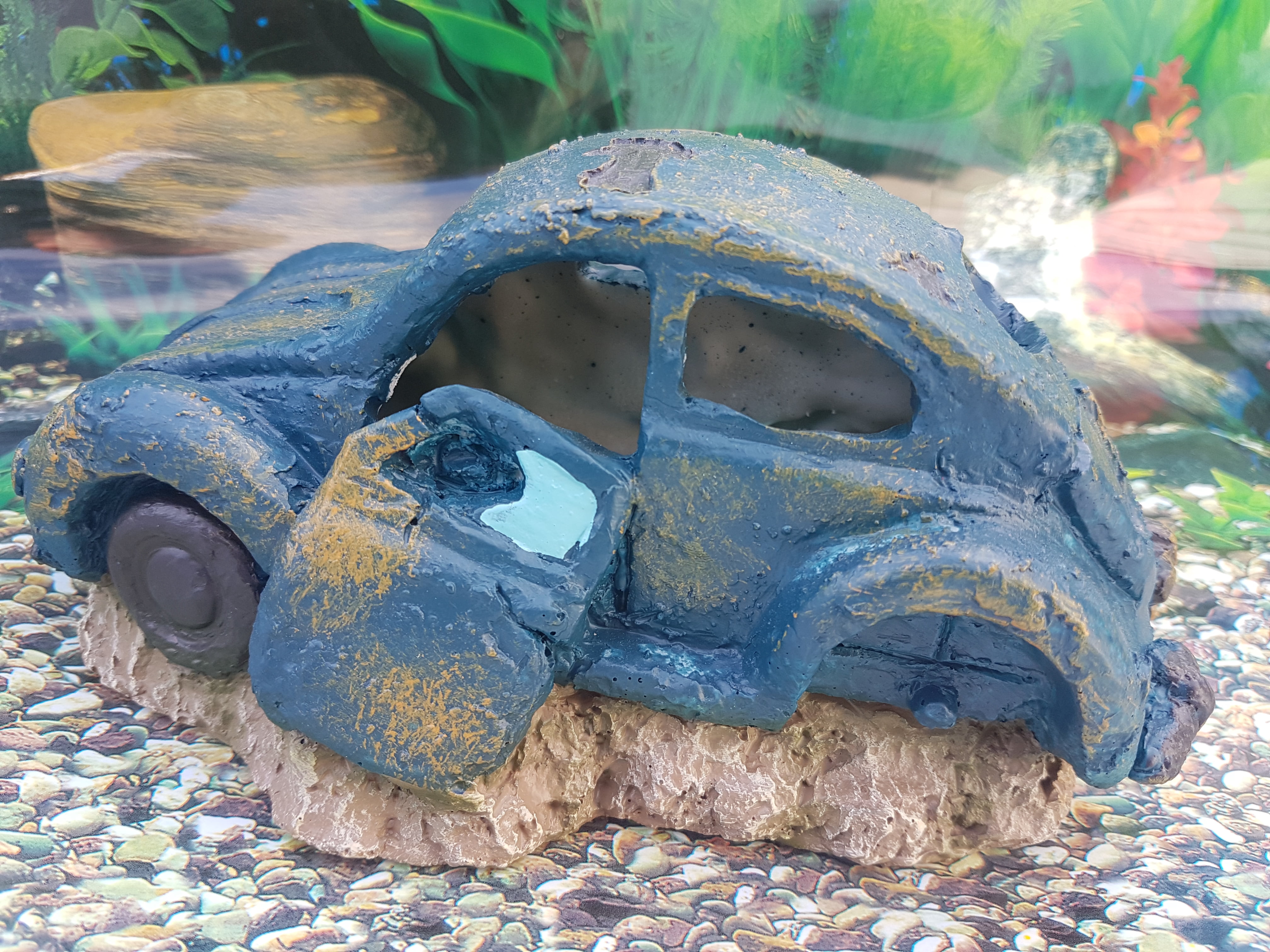 Blue Automobile Wreck Fish and Aquatic Habitat Safe, Aquarium & Fish Tank Ornament