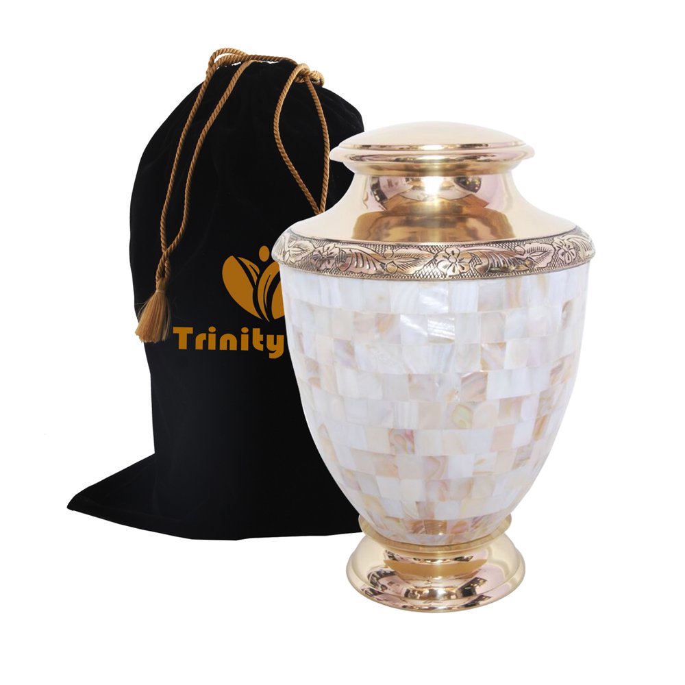 Artisan Mother of Pearl Brass Cremation Urn Beautifully Handcrafted