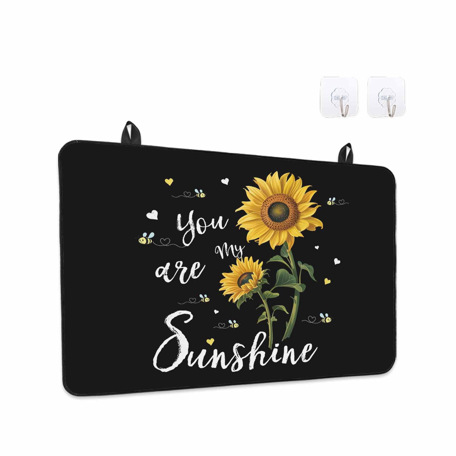Yellow Sunflower Stove Top Cover for Electric Stove, Heat-proof & Non Slip Glass Top Stove Cover Protector, Summer Flower Bee Sunshine Black Kitchen Flat Cooktop Rubber Mat 31x24 Inches