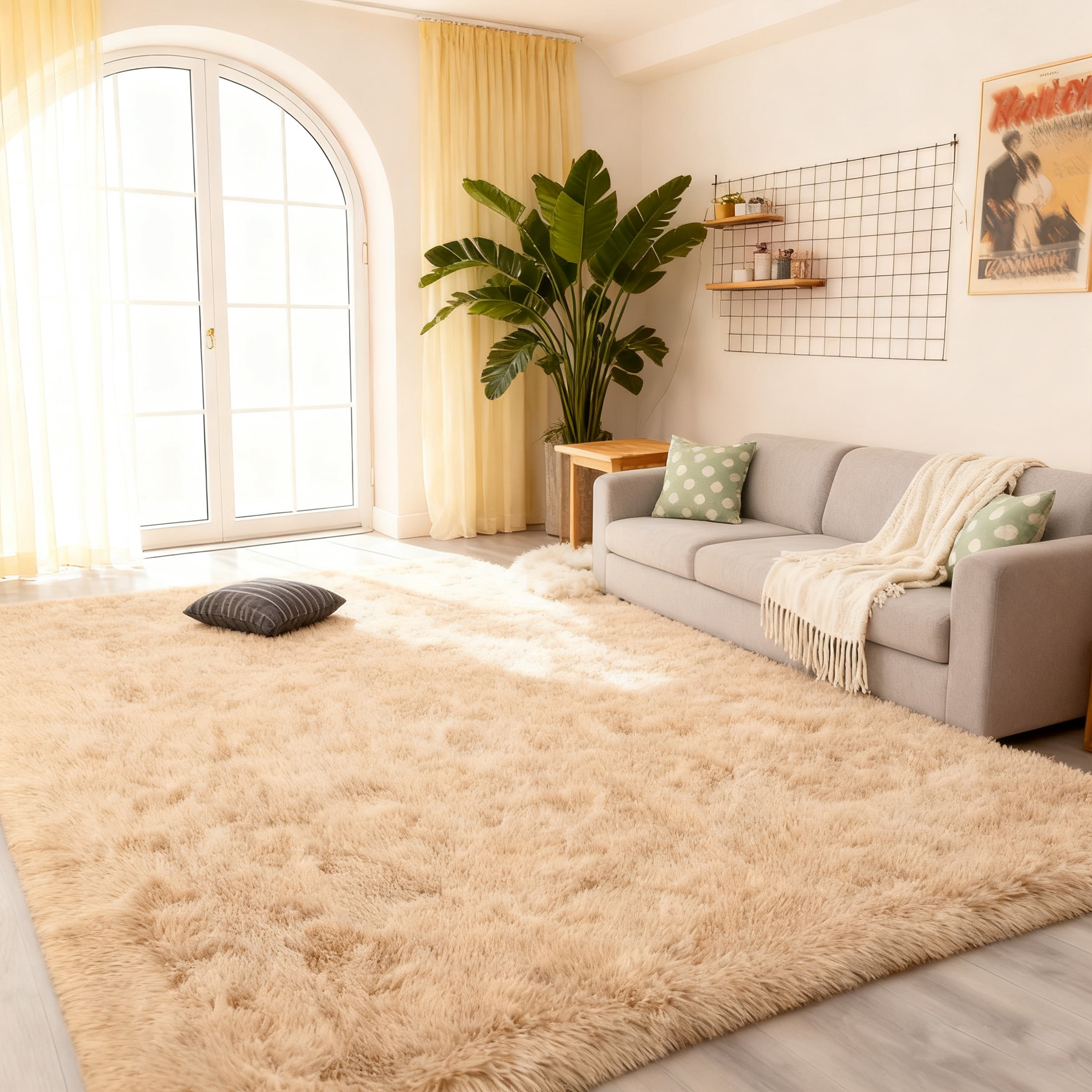 Area Rugs for Livingroom Bedroom, 9' x 12' Soft Fluffy Shag Indoor Floor Carpet for Living Room Bedroom Dining Room Office Home Decor, Beige