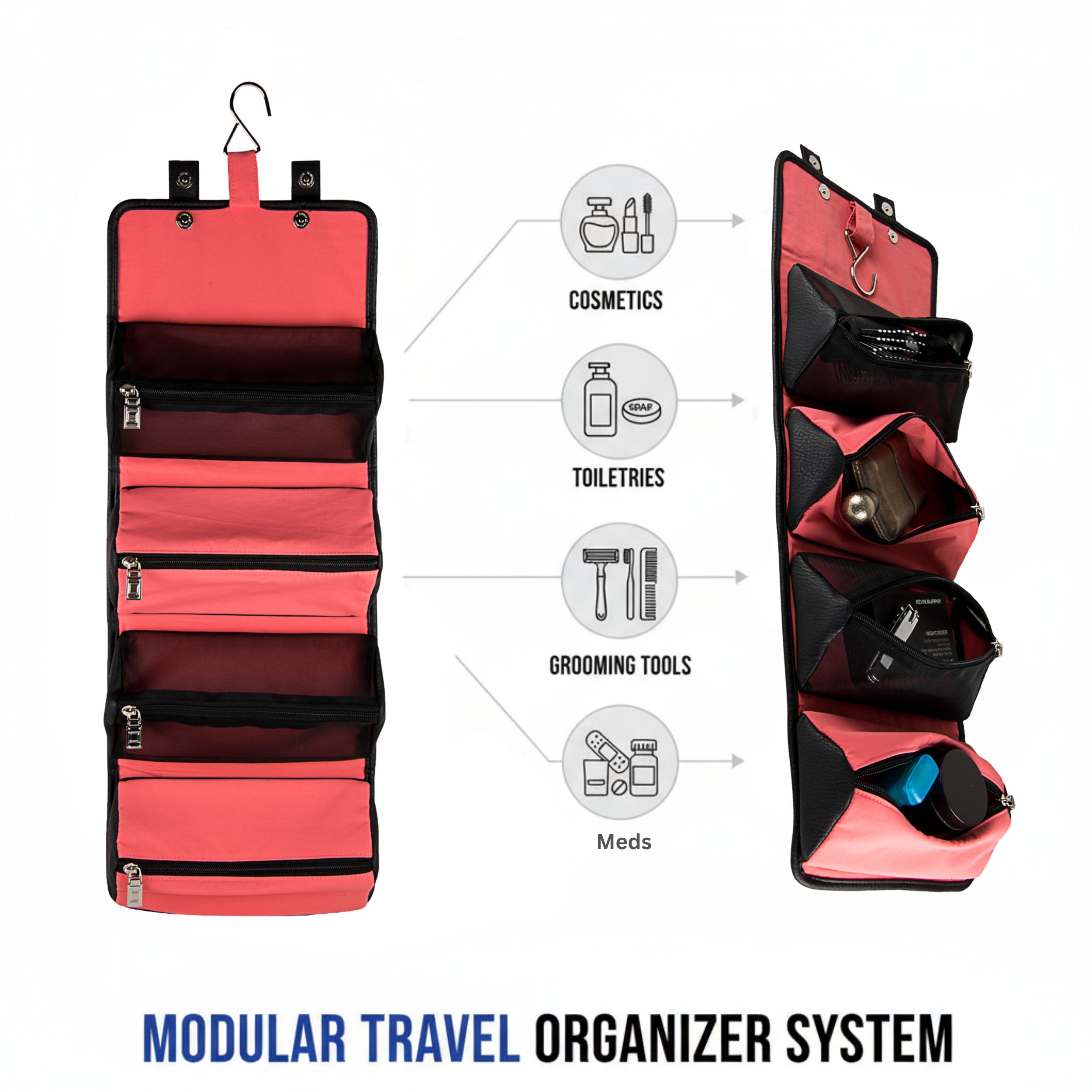 Compact Hanging Travel Toiletry Bag – Fold-Flat Organizer with Multiple Pockets, Water-Repellent Case for Travel & Everyday Use