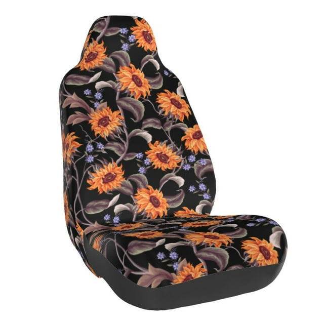 Wukai Sunflowers Full Set Car Seat Covers with Soft Padding Universal Auto Front Seats Protector and Cushion Mat