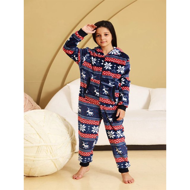 Pijamas navideños para niñas y niños, ropa de dormir de franela suave y cálida, pijama con capucha, Onesies con estampado gris, Invierno