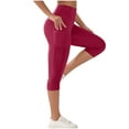 thumbnail image 5 of CheerKidz Womens Hip Lifting Capri Leggings Summer Slim Capris Workout Yoga High Waisted Capri Pants Casual Pull On Capris with Pockets(Watermelon Red,XL), 5 of 5