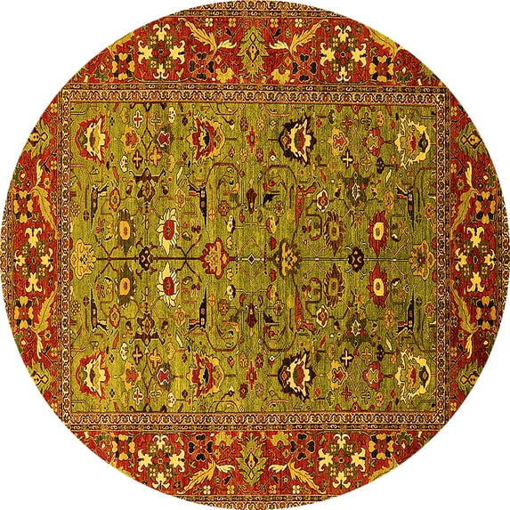 Ahgly Company Indoor Round Oriental Yellow Industrial Area Rugs, 6' Round