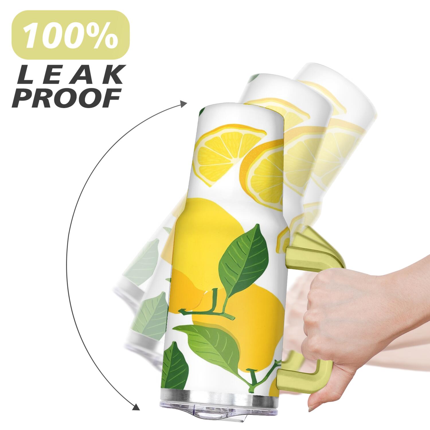 40 oz Lemon Tumbler with Handle Vacuum Insulated Travel Mug Gift for Women Men