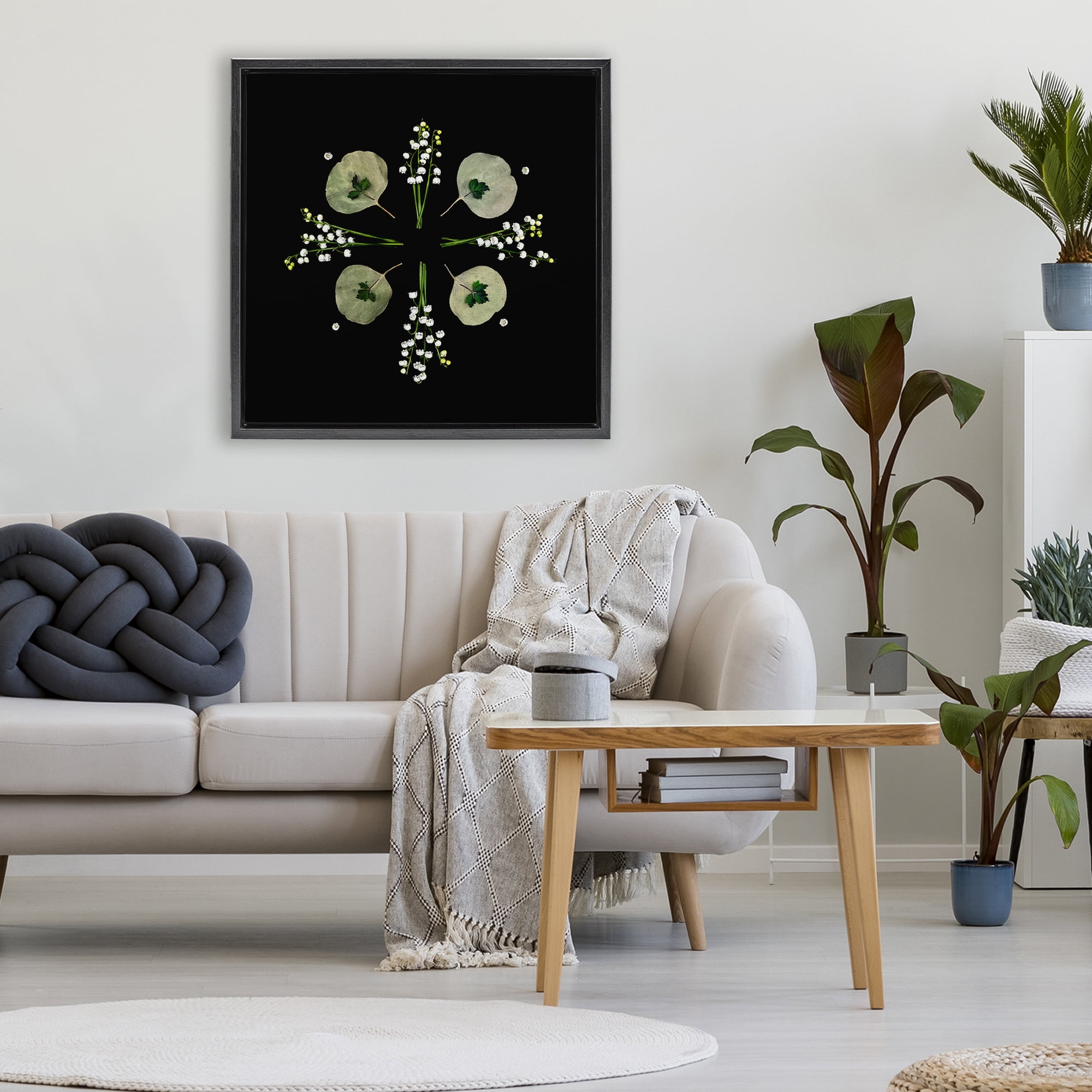 Stupell Industries Leaves & Wildflowers on Black Black Framed Floater Canvas Wall Art, design by Beth Adoette