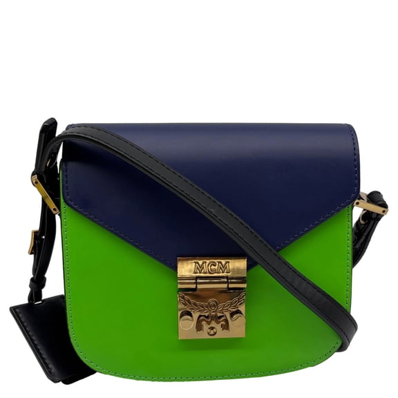 Pre-Owned MCM Patricia Two-Tone Leather Crossbody Bag Navy Blue