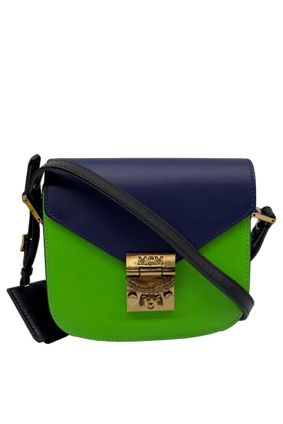 Pre-Owned MCM Patricia Two-Tone Leather Crossbody Bag Navy Blue