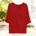 thumbnail image 4 of Lenpel Women's Plus Size Tops 3/4 Length Sleeve Crew Neck Cut out T Shirts Soft Casual Tees Loose Tunic Blouses(Red,X-Large), 4 of 7