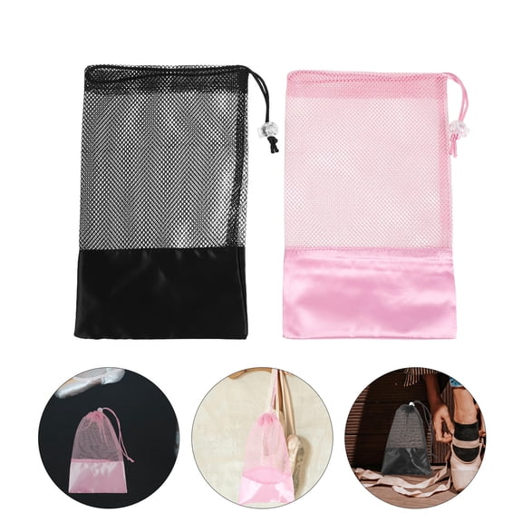 ETEREAUTY 2-Pack Breathable Mesh Ballet Shoe Bags with Drawstring for Dance Practice, Travel, and Storage