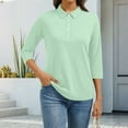 thumbnail image 2 of Resicozy Women's Polo Shirt 3/4 Sleeve Tops Collared Button Down Solid Color 2026 Tee Casual Work T Shirt Mint Green S, 2 of 5