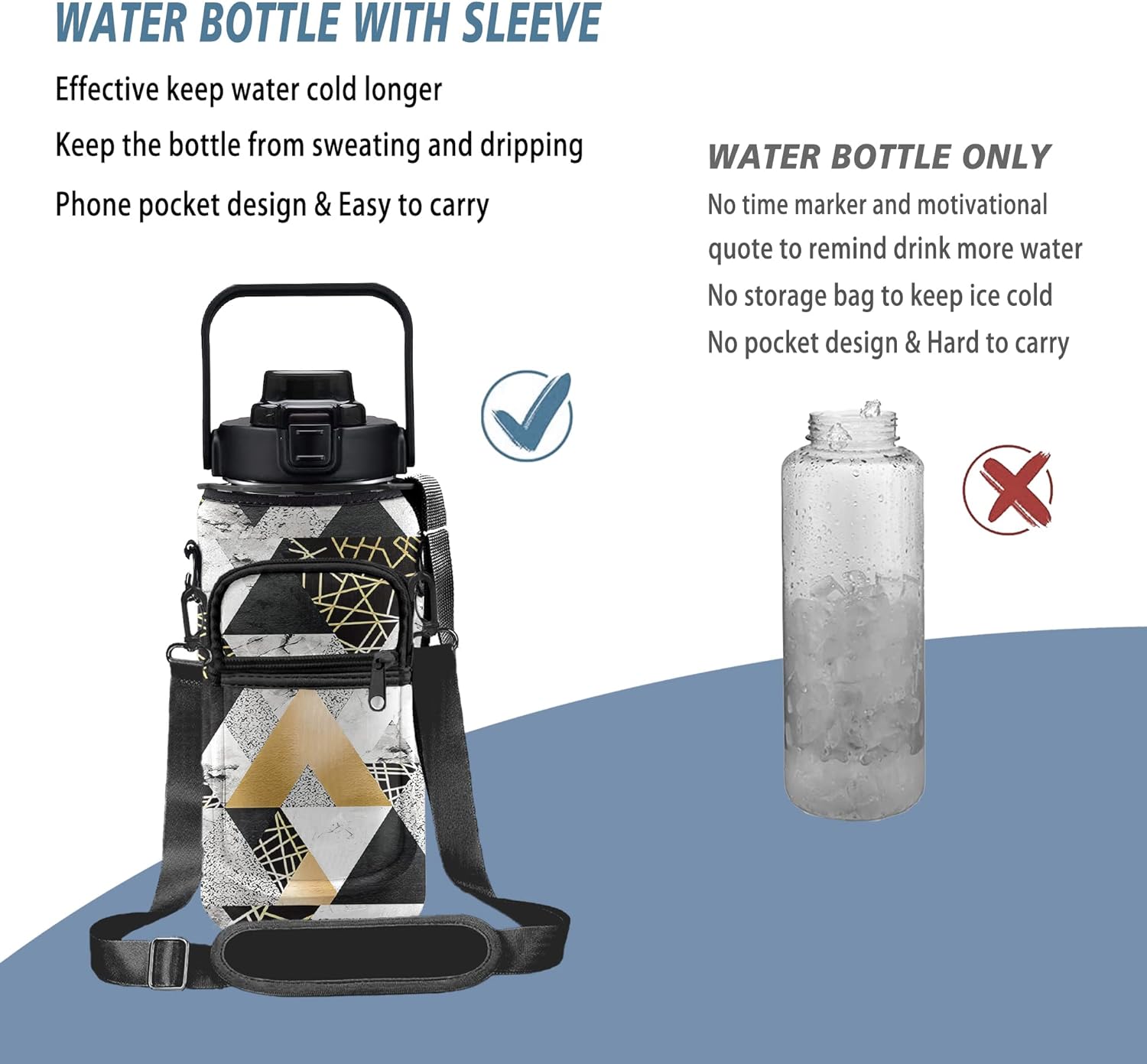 Half Gallon Water Bottle with Sleeve 1/2 Gallon Water Bottle 64 Oz Water Bottle with Time Marker, Motivational Water Bottle Half Gallon Water Bottle with Straw for Women Gym Yoga Pregnance