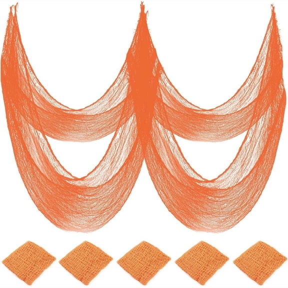 HOARBOEG 2-Pack Orange Halloween Gauze Cloth, Stretchy Spooky Cheesecloth Ragged Fabric, Tattered Decoration for Wall, Doorway, Party Backdrop