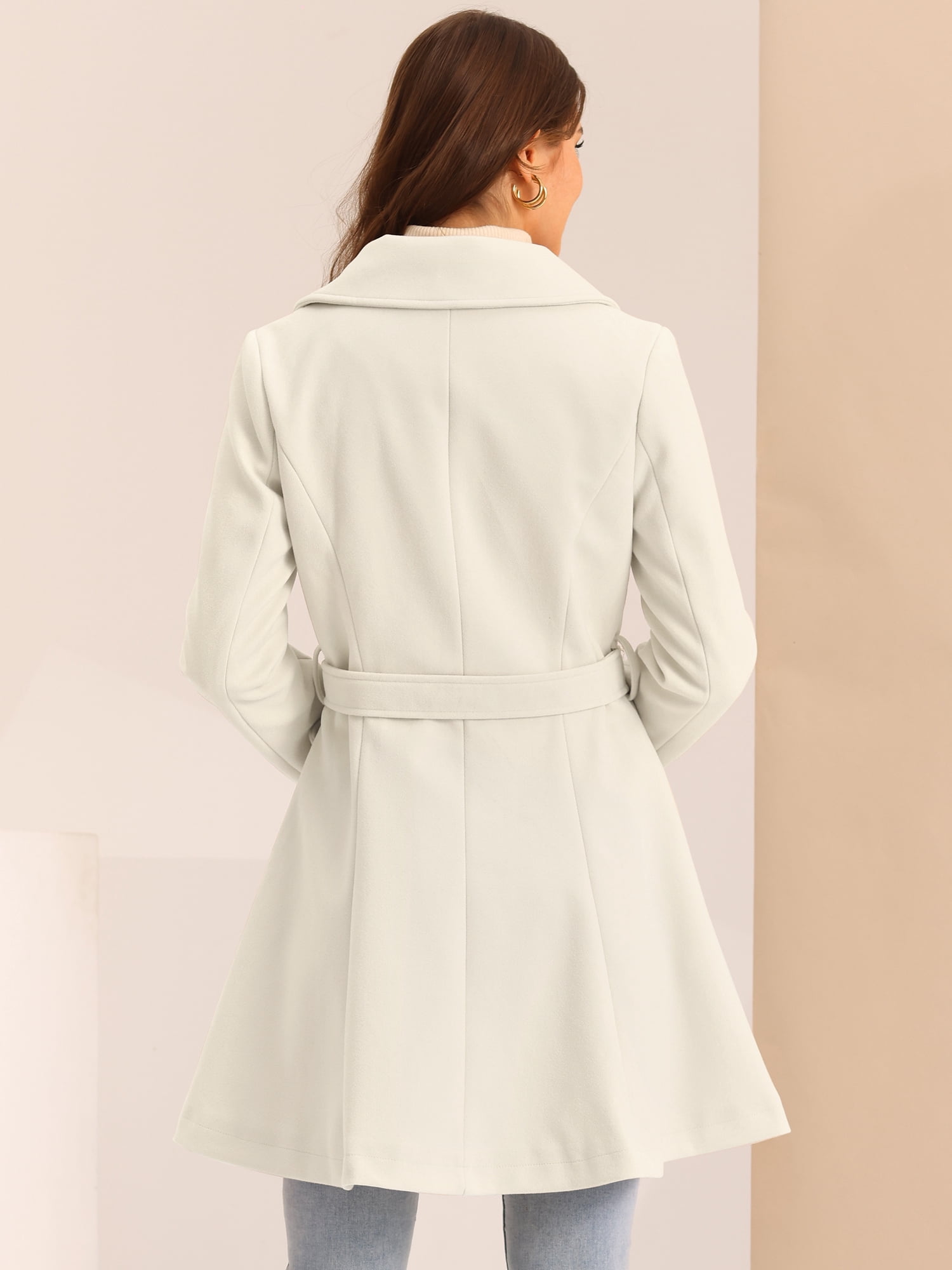 DARING DIVA Women's Shawl Collar Single Belted Long Outerwear Coats Light Apricot S