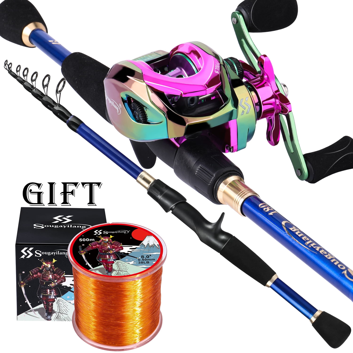 Sougayilang Fishing Rod and Reel Combo Carbon Fiber Casting Pole and