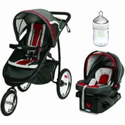 Graco FastAction Fold Jogger Click Connect Travel System Jogging Stroller, Chili Red with Nuk Simply Natural 5oz Bottle, 1-Pack