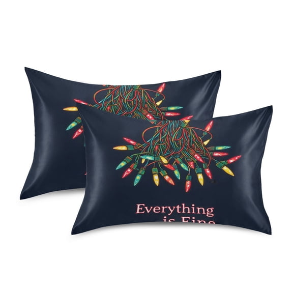 Yayeee Pillowcase Standard Size Set of 2 Satin Wrinkle Resistant Pillow Case, Blue Christmas Light
