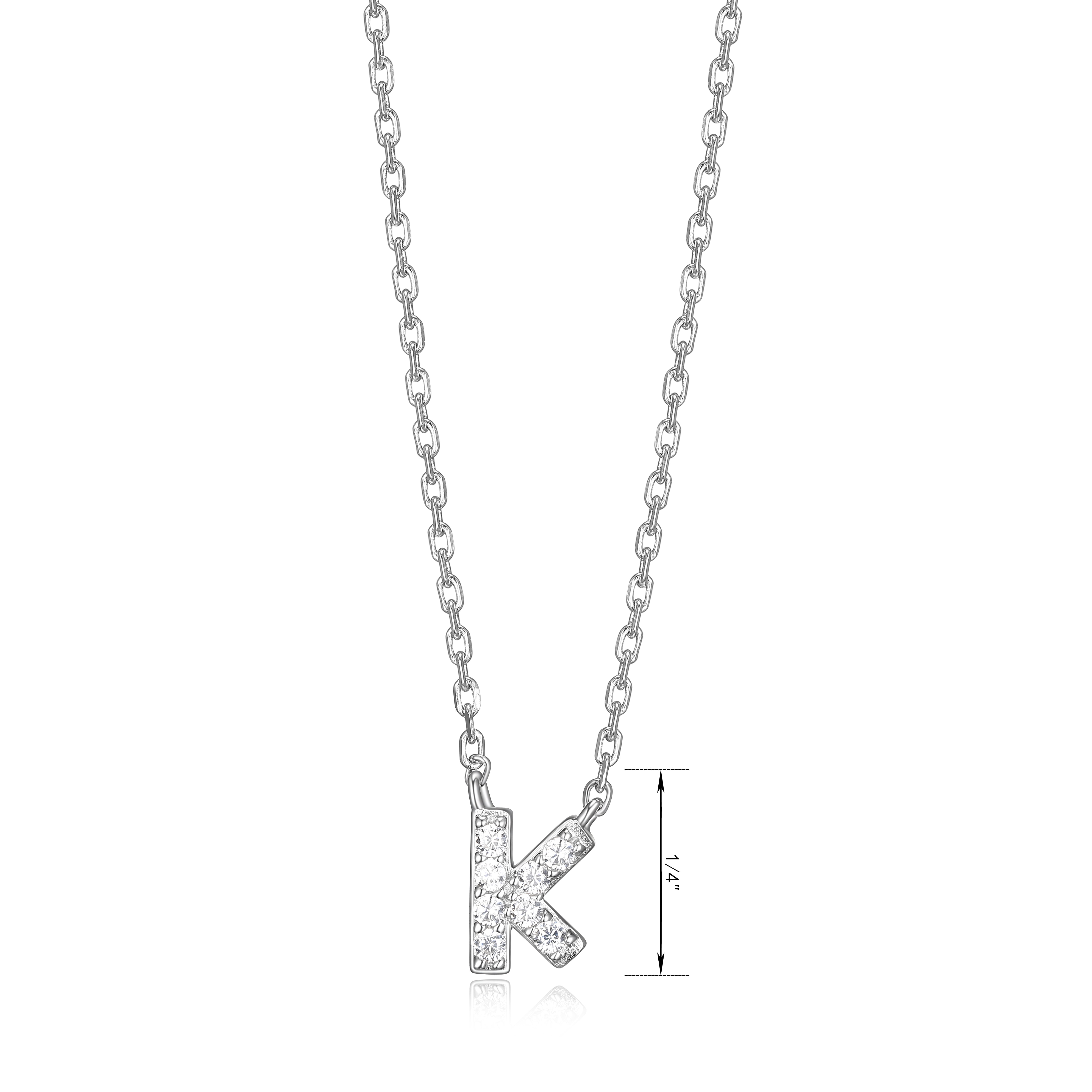 Forever Facets Women's Initial Letter "K" CZ Necklace in Sterling Silver, 18 inch