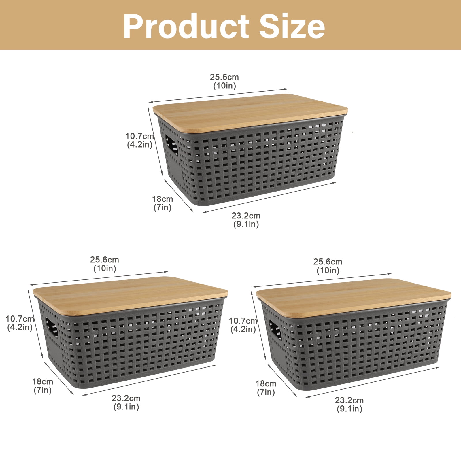 Pethiy 3-Piece Storage Set with Bamboo Lids, Ventilated Potato & Onion Bins with Handles, Pantry Organizer for Vegetables, Fruit & Snacks