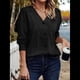 thumbnail image 4 of Camisetas de Larga para Mujer, Blusas Tipo Túnica con Cuello en V, Elegantes, Informales, Acanaladas, Holgadas y Cómodas, para . Negro S, 4 of 7