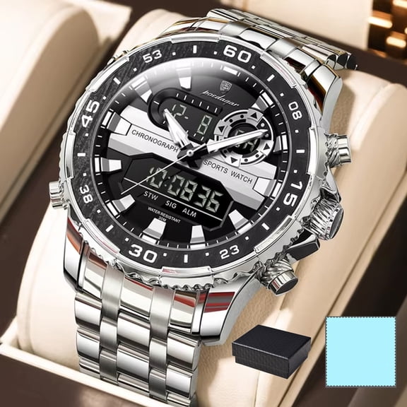 POEDAGAR Men Analog Quartz Watch Stainless Steel Sport Casual Waterproof Wristwatch