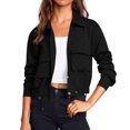 thumbnail image 1 of JGGSPWM Veste Décontractée à Manches Longues pour Femmes, Col à Revers, Veste Courte Légère avec Poches, Noir P, 1 of 6