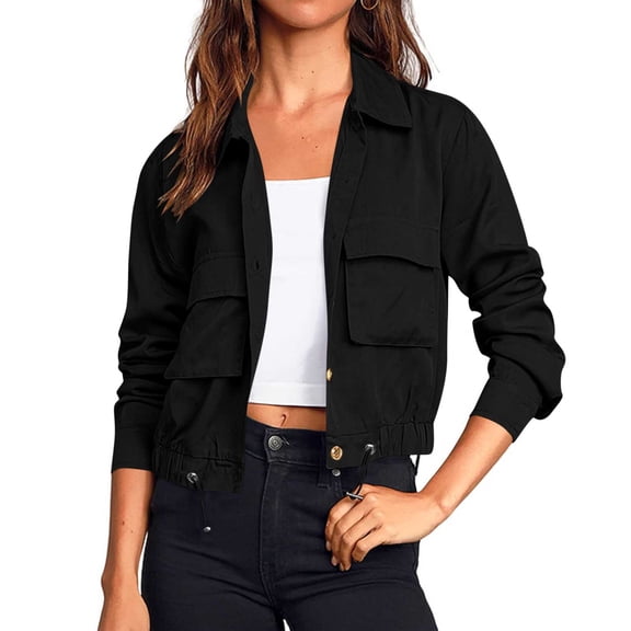 Dxzfnsa Button Down Jackets for Women Women's Casual Loose Solid Color Lapel Collar Coats Fashion Long Sleeve Hoodless Jackets with Pockets