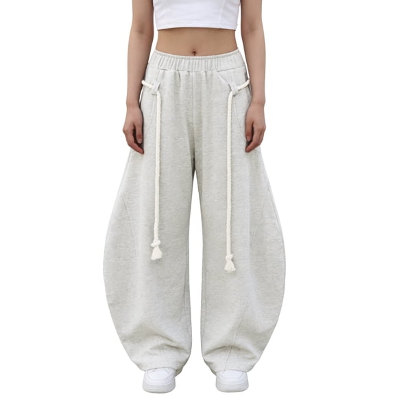 Casual Wide Leg Pants for Women Baggy Barrel Sweatpants Elastic Waist Lantern Trouser Pants