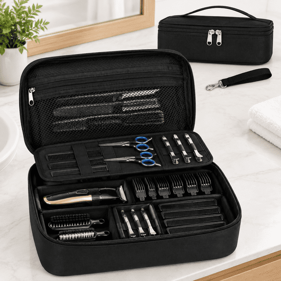 Barber Tool Bag, Hair Clipper Bag Hair Cutting Scissors Storage Bag Shaving Kits Haircut Accessories Organizer Bag Gift for Women (Black)