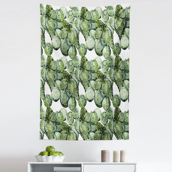 Cactus Tapestry, Botany Themed Plants Opuntia Plants Prickly Pear Watercolor Drawing Effect Tropical, Fabric Wall Hanging Decor for Bedroom Living Room Dorm, 5 Sizes, Green White, by Ambesonne