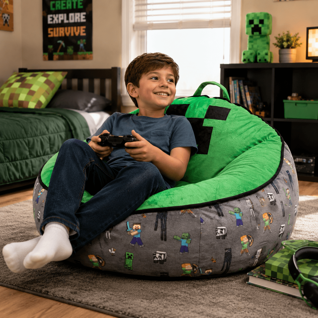Minecraft Compressed Foam Lounge Chair, Green