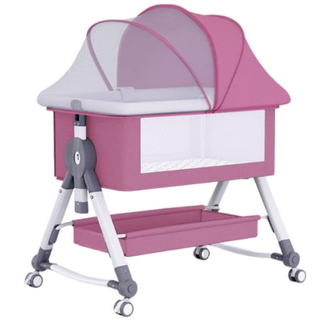 HAOUUCYIN Baby Bassinet 5-in-1 Infant Bedside Crib with Diaper Table Adjustable Height for 0-24 Months Pink