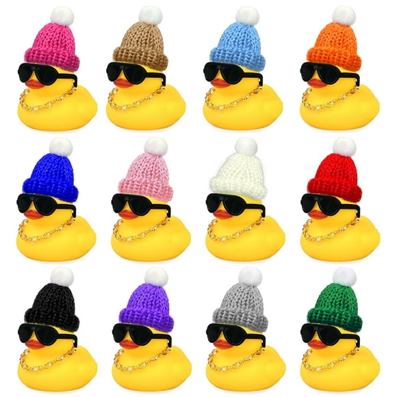 Juego de 12 mini patos con mini sombreros, collar y gafas de sol, juguete de pato de baño para Baby Shower, cumpleaños, fiesta de natación, regalo, decoraciones