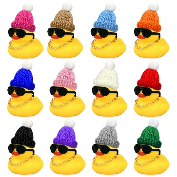 Juego de 12 mini patos con mini sombreros, collar y gafas de sol, juguete de pato de baño para Baby Shower, cumpleaños, fiesta de natación, regalo, decoraciones