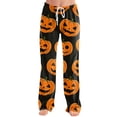 thumbnail image 3 of Domzest Halloween Pajama Pants for Women Pumpkin Ghost Bat Print Drawstring Elastic Waisted Sleepwear Wide Leg Funny Pajama Bottoms Yellow XXL, 3 of 5