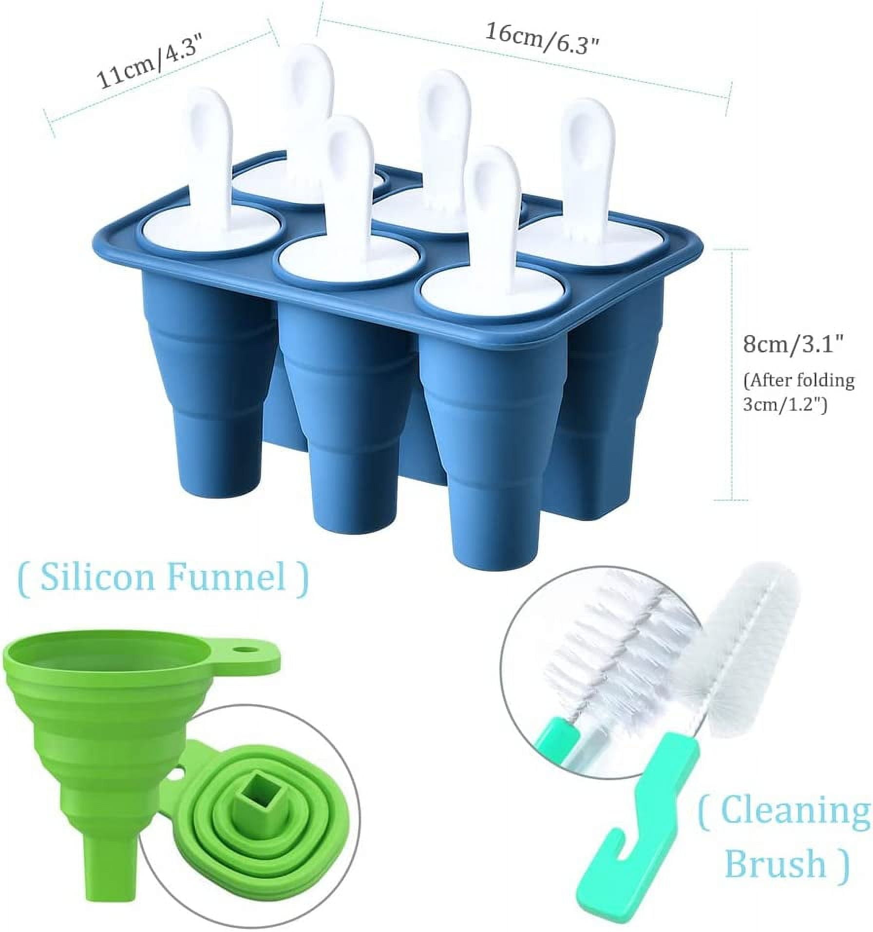 Popsicle Molds 6 Pieces Silicone Ice Pop Molds, BPA Free Popsicle Mold  Reusable Easy Release Ice Pop Maker with Silicone Funnel and Cleaning  Brush,Blue\u2026 