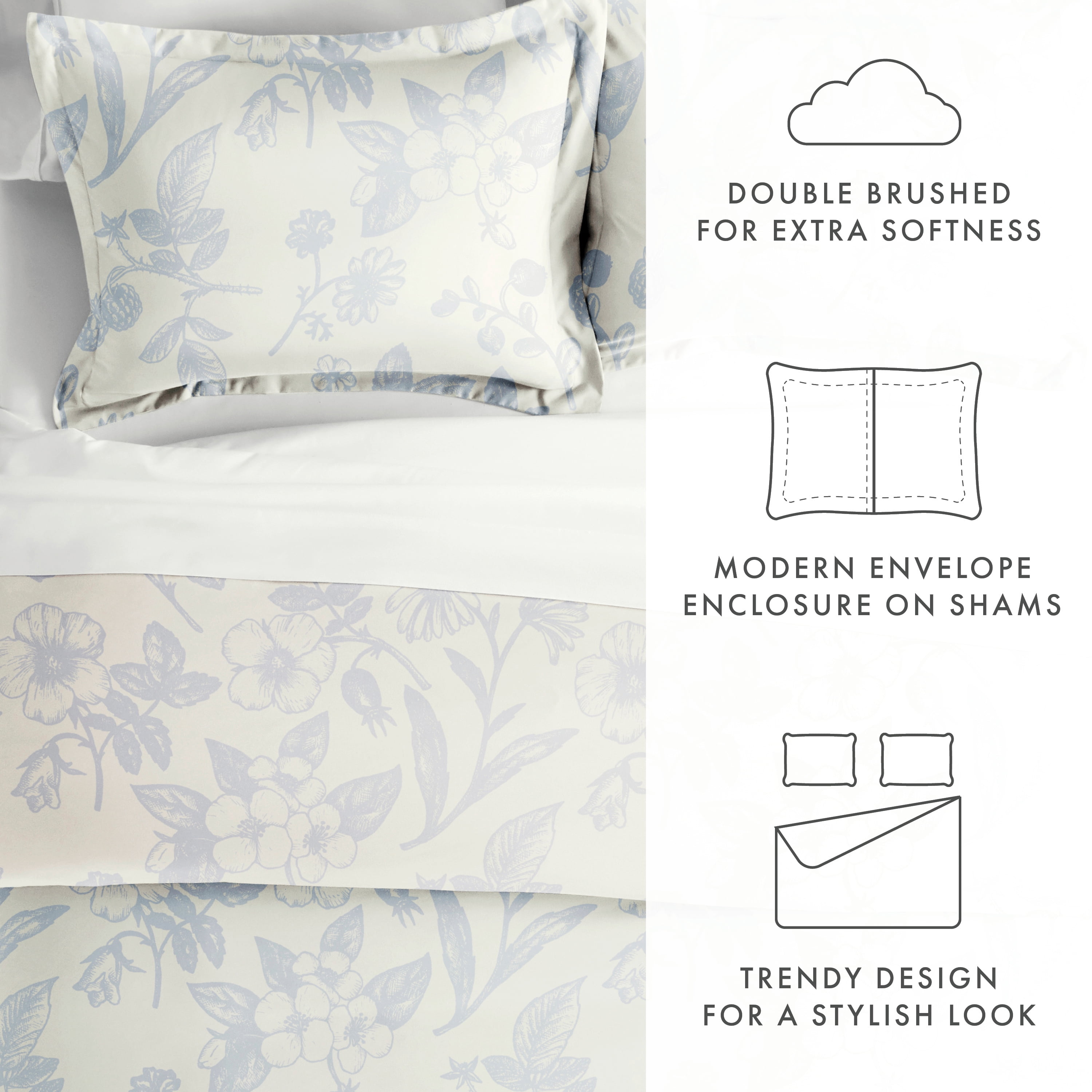 Noble Linens Light Blue Garden Pattern 3-Piece Duvet Cover Set, King/Calking
