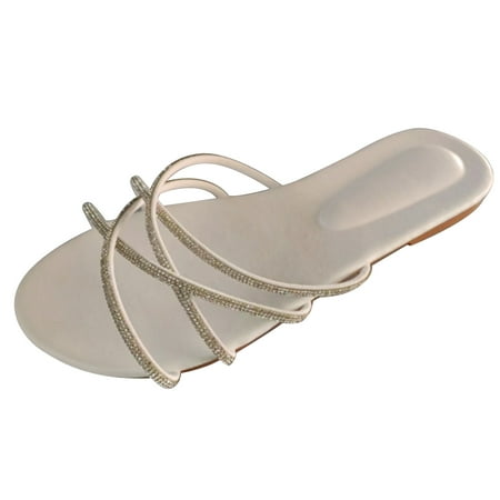 

Jsezml Sandals for Women Shiny Rhinestone Flat Sandals Criss-cross Straps Beach Sandals Lightweight Indoor Outdoor Shoes