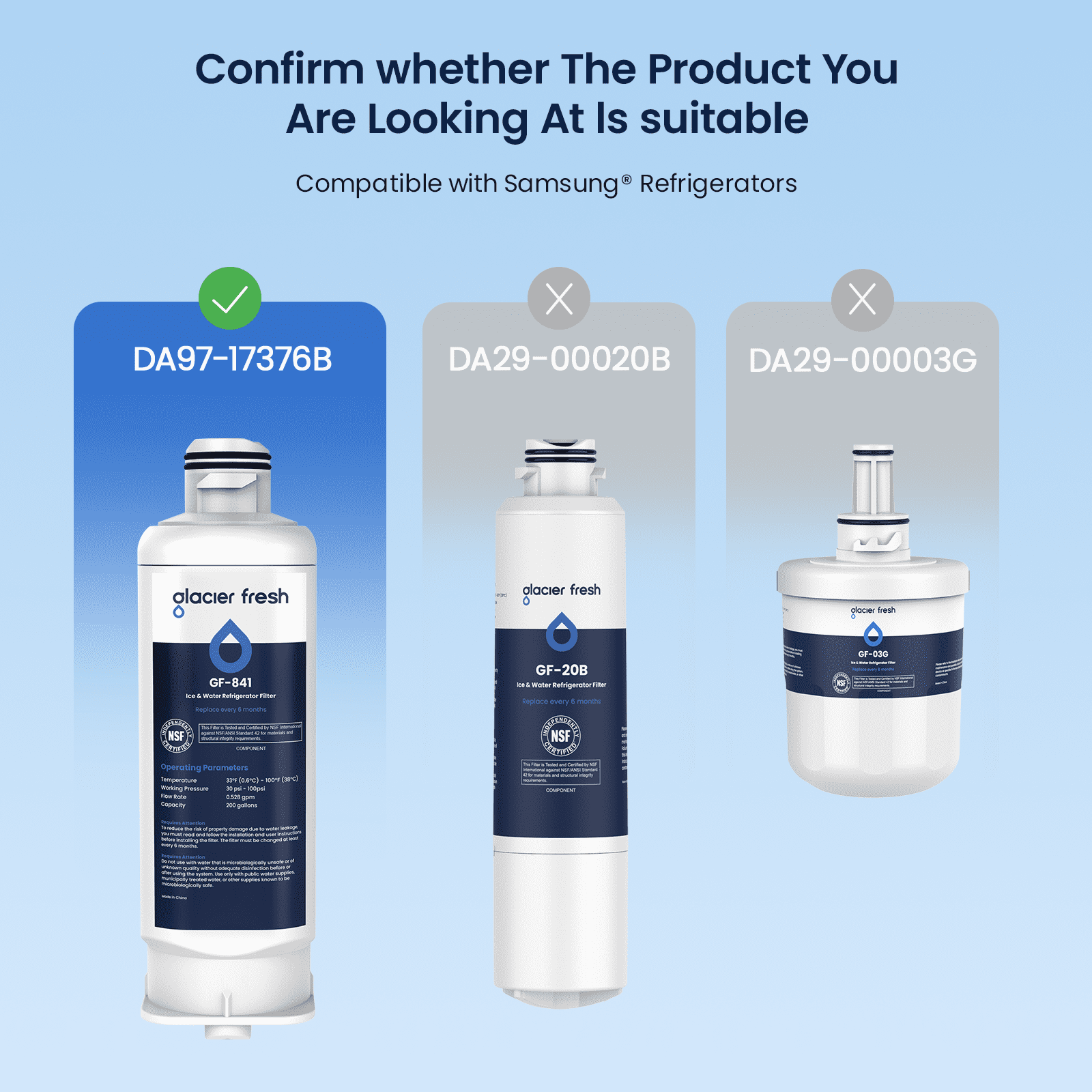 GLACIER FRESH Replacement Refrigerator Filter Models DA97-17376B, HAF-Qin/Exp, RF23M8070SG, 2 Pack