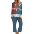 thumbnail image 2 of Tnhcen Festive Women's 2-Piece Pajamas Set Long Sleeve Crew Neck Top Pants Christmas Print Nightwear Lounge Home Clothes S-2XL, 2 of 4